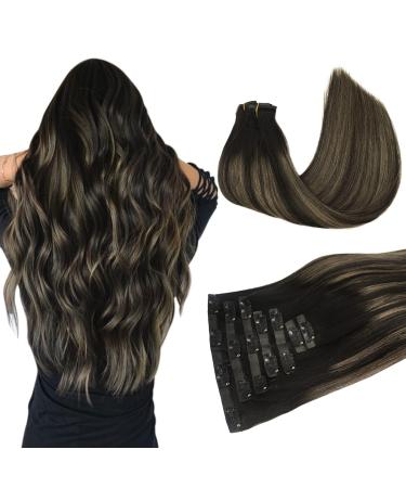 Doores clip in extensions real hair balayage natural black to chestnut brown 45cm 18 inch 7 pieces 110g remy human clips in hair extension real hair extensions seamless thick hair seamless 45cm-11110g #1b/6/1b balayage natural black to chestnut brown seam
