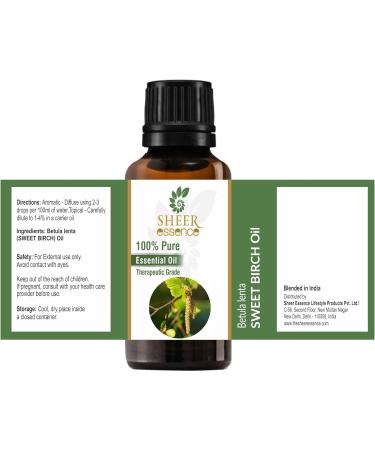 Buy 100% Pure Sweet Birch Oil (Betula Lenta) Essential Oil - Natural Undiluted Therapeutic Grade | 15ML - International Shipping Available - Buy Online on GoSupps.com