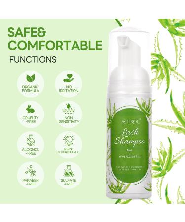 Eyelash Extension Cleanser 60ML - Green Aloe Lash Shampoo | Foaming Eyelid Cleanser | Paraben & Sulfate Free | Professional & Home Use - Buy Online on GoSupps.com