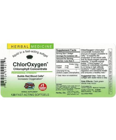 Herbs Etc. ChlorOxygen Chlorophyll Concentrate - Alcohol-Free 120 Fast-Acting Softgels | Boost Wellness - Buy Online on GoSupps.com