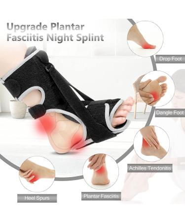 Plantar Fasciitis Night Splint with Arch Support - 2 Adjustable Straps, Foot Drop Relief Brace for Achilles Tendonitis - Day & Night Wear (2Pcs, Black) - Buy Online on GoSupps.com