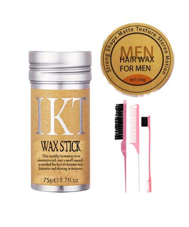Hair Wax Stick Styling Wax for Smooth Wigs Edge Control Stick Anti-Frizz Non-greasy Unisex Hair Pomade Stick for Flyaways Edge Frizz Hair 4Pcs Slick Brush Set (2PCS-A)