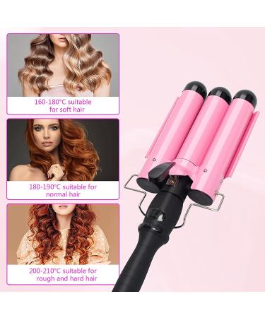 Awhoas 3 Barrel Curling Iron 32MM Hair Waver | Triple Barrel Hair Crimper for Women | Pink Curling Wand with LCD Temp Display - Buy Online on GoSupps.com