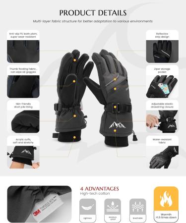 Caracaleap Ski Gloves for Men & Women - Waterproof Windproof Winter Snow Gloves - Black - Buy Online on GoSupps.com