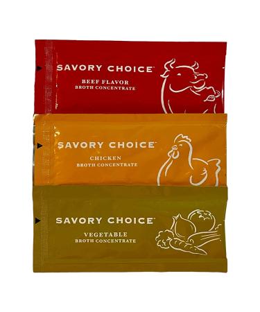 Savory Choice Reduced Sodium Broth Variety Pack - Beef, Chicken, and Vegetable Concentrates - 24 Total Ideal for Soups - Includes Bouillon Mixing Cup - Buy Online on GoSupps.com