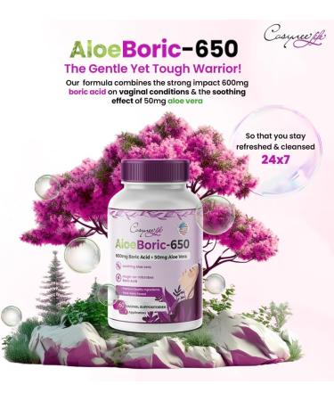 cosynee Boric Acid Suppositories for Women - 60 Capsules + 7 Applicators | Vaginal Health Odor & Dryness Relief - 650 mg Each - Buy Online on GoSupps.com