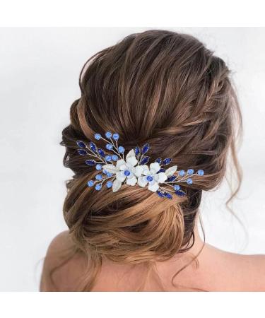 IYOU Flower Wedding Hair Comb Blue Crystal Bridal Hair Accessories Baroque Prom Bride Hair Pieces for Women - Buy Online on GoSupps.com