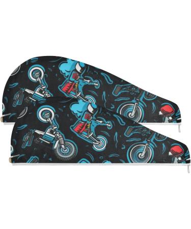 Cool Motorbike Hair Towel 2 Pack - Super Absorbent Quick Dry Hair Turbans for Women & Girls - Buy Online on GoSupps.com