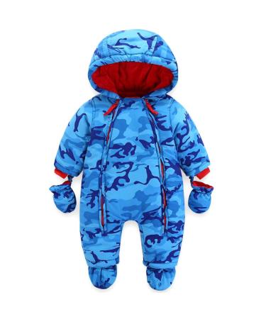 Baby Boys Winter Hooded Romper Snowsuit with Gloves Booties Cotton Jumpsuit Outfits 3-24 Months A 6-9 Months