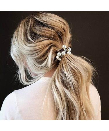 Bartosi Pearl Hair Ties - Black Elastic Scrunchies with Crystal Beads - Pack of 3 - Buy Online on GoSupps.com
