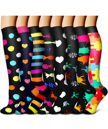 Compression Socks for Women and Men Circulation-Best Support for Running Athletic Nursing Travel Small-Medium 01 Black/Black/Rainbow/Navy/Black