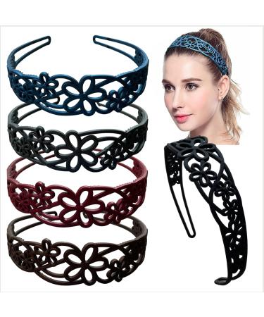 Yazon 5pcs Wide Flower Headbands for Girls Women Plastic Hairbands with Teeth Hard Hair Hoops Model3