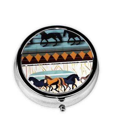 Horse Stripes Patternround Pill Box 3 Compartment Round Pill Box Organizer Portable Travel Pill Box for Traveling.