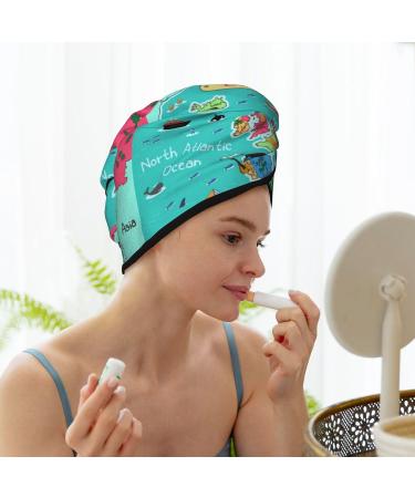 Hair Towel Wrap - Quick Drying Cartoon Map of Europe Turban | Hair Drying Towel with Button - Buy Online on GoSupps.com