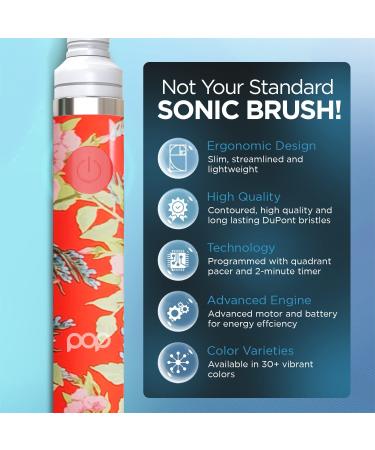 Shop Pop Sonic Electric Toothbrush - Red Floral Travel Brush for Kids | 2 Speed 15 000-30 000 Strokes/Minute | Buy Internationally Online - Buy Online on GoSupps.com