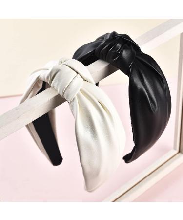 AUHKARUS Fashion Leather Headbands 2Pcs - Non Slip Knotted Headband for Women and Girls - Wide Hair Bands for Hair Makeup, Spa, and Accessories - Great Choice - Buy Online on GoSupps.com
