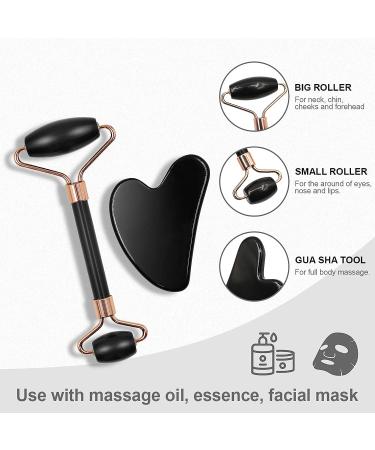 ZUKIMM Facial Jade Roller and Gua Sha Set - Reduce Wrinkles, Puffiness, and Sculpt Jawline - Black Stone Skin Massager - Buy Online on GoSupps.com