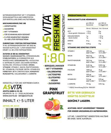 ASVITA Beverage Concentrate Fresh Mix 1:80 | 5L Canister - Sugar-Free Beverage Syrup - 22 Flavors Including Pink Grapefruit - International Shipping Available - Buy Online on GoSupps.com
