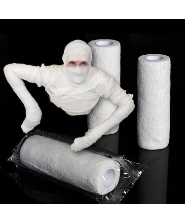 2 Rolls Halloween Mummy Bandage Wrap for Party Photo Wrap Zombie Bandage Self Adhesive White Stretch Bandage Cohesive Wrap Rolls for Cosplay Wounded Photography Props Costume Decoration