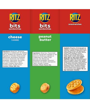 Ritz Bits Sandwiches Peanut Butter Flavour 180g with Ritz Bits Sandwiches Cheese Flavour 180g and Ritz Crackers Cheese Sandwich Snackwiches 304g - Buy Online on GoSupps.com
