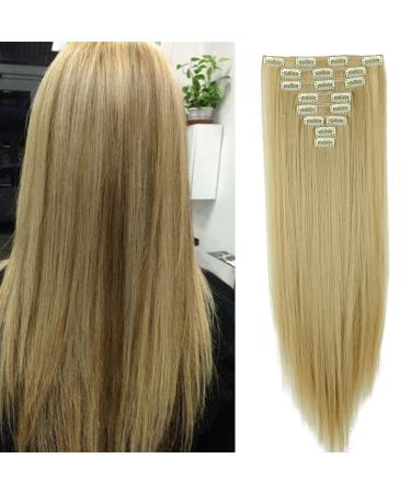 Clip in extensions hair extension hairpiece 8 wefts like real hair straight ash blonde mix bleach blonde-1 26"(66cm)-140g