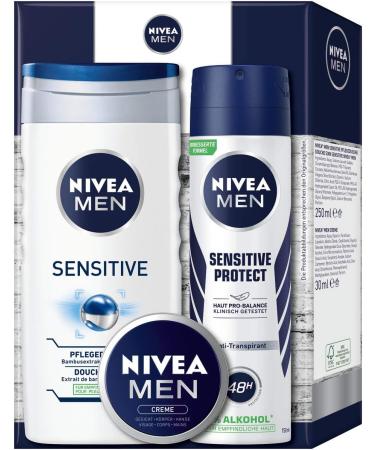 NIVEA MEN Sensitive Men's Care Set with Care Shower Antiperspirant Cream and Skin Care Cream Gift Set for Well-groomed Men - Buy Online on GoSupps.com