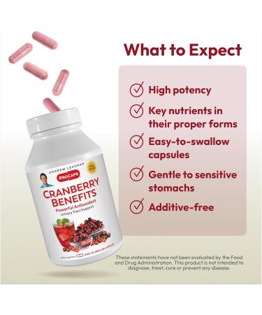 ANDREW LESSMAN Cranberry Benefits - 60 Capsules - Supports Bladder Kidney and Urinary Tract Health. High Potency Standardized Extracts of Cranberry Fruit Small Easy to Swallow Capsules 60 Count (Pack of 1) - Buy Online on GoSupps.com