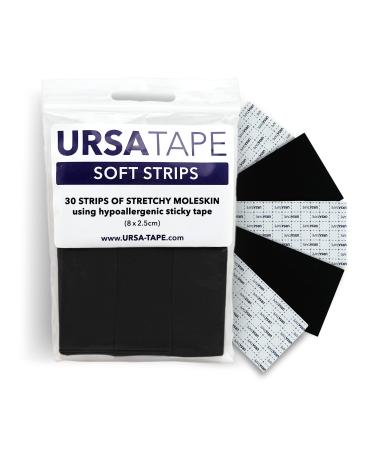 URSA Tape Stretchy Moleskin Fabric Tape 30-Pack Strips Heavy-Duty No-Residue Fashion Tape and Body Tape for Fabric Shoes Skin and More Black 8 x 2.5 cm (3.14 x 0.98 inches) Black 30