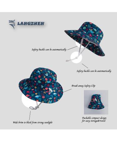 LANGZHEN Baby Girls Beach Sun Hat with Chin Strap | Wide Brim Toddler Kids Play Hat | Undersea World Navy | 1-2 Years - Buy Online on GoSupps.com