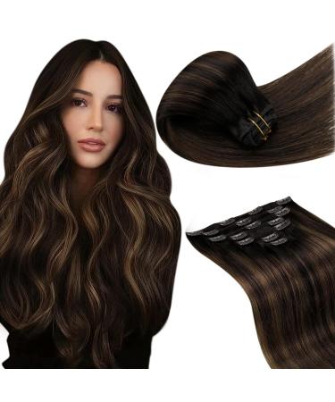 Laavoo clip in extension real hair brown balayage real hair extensions clip 45cm darkest brown ombre light brown remy hair extension real hair clip in brown 105g 7pcs #2/8/2 45cm-105g 3.2 #2/8/2