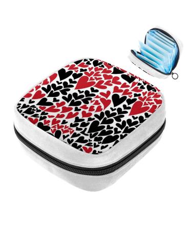 GIAPB Sanitary Napkin Storage Bag Period Bag Tampon Bag Makeup Bag Pad Pouch Black and Red Hearts Color1685
