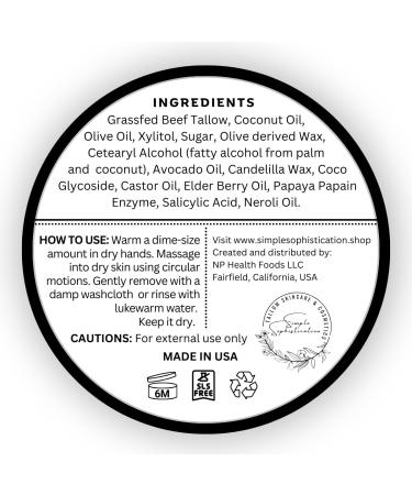 Tallow Cleansing Balm - Natural Waterproof Makeup Remover | Grass-fed Beef Tallow & Papaya Enzyme | Sulphate Free Face Cleanser for Sensitive Skin | Made in USA - 3.17 oz/90 g - Buy Online on GoSupps.com