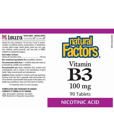 Natural Factors Vitamin B3 100 mg Nicotinic Acid 90 Tablets - Buy Online on GoSupps.com