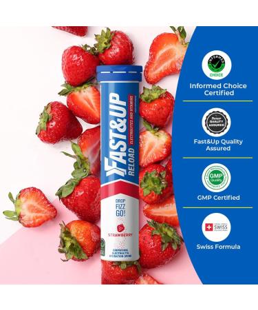 Fast&Up Reload - Strawberry - Instant Electrolytes & Hydration - 80 Effervescent Tablets (4 x 20) - Saver Multipack Strawberry 20 count (Pack of 4) - Buy Online on GoSupps.com
