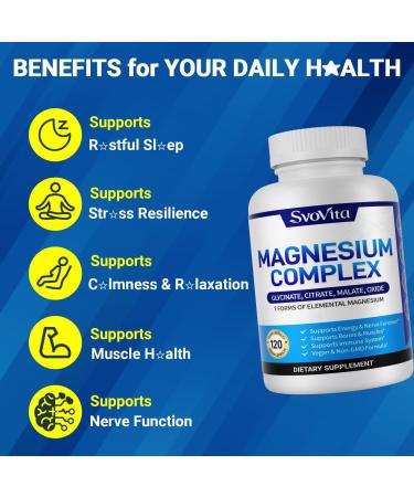 Magnesium Complex Supplement with 7 Forms of Magnesium Glycinate Malate Citrate & More High Absorption for Bones Muscle Recovery Energy Vegan Non-GMO 120 Capsules - Buy Online on GoSupps.com