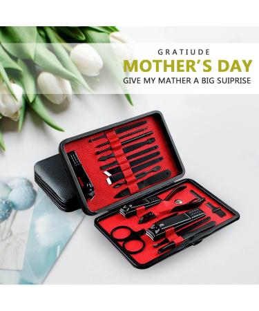 Mifine 16 in 1 Stainless Steel Manicure Pedicure Set with Leather Case - Professional Nail Clippers and Grooming Kit in Red - Buy Online on GoSupps.com