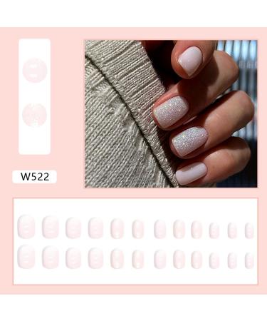 Pink Glitter Press on Nails Set - 24Pcs Short Square False Nails for Women - Full Cover Stick on Coffin Acrylic Glue on Nails - Manicure Supplies - Buy Online on GoSupps.com