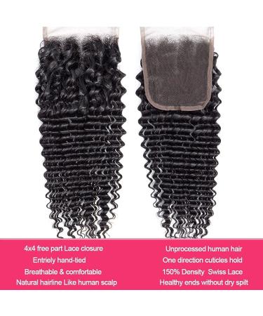 20 22 24+18 Brazilian Deep Curly Human Hair Bundles with Closure | 100% Remy Unprocessed Hair | Natural Black 4x4 Closure Included - Buy Online on GoSupps.com