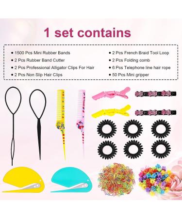 Colorful Hair Accessories Set with Rubber Bands, Mini Clips, Combs, Cutter, Spiral Hair Ties, Barrettes, Clips, Pull Through Tool - Gift Box Included - Buy Online on GoSupps.com