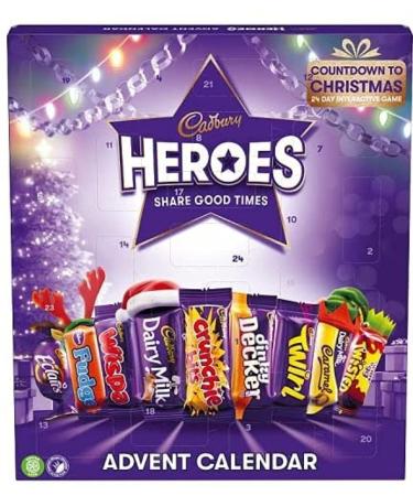 Soolar Cadbury Heroes - Calendrier de l'Avent en chocolat de 230 g avec carte de v ux de No l gratuite jeu interactif de compte rebours pour No l 24 jeux interactifs No l