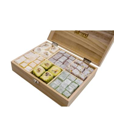 Balmond Premium Turkish Delight Gift Box - 900g Assorted Turkish Delight in Beautiful Wooden Box Pistachio Walnut Coconut - Suitable for Halal Kosher Gluten Free Vegan & Vegetarian Diets