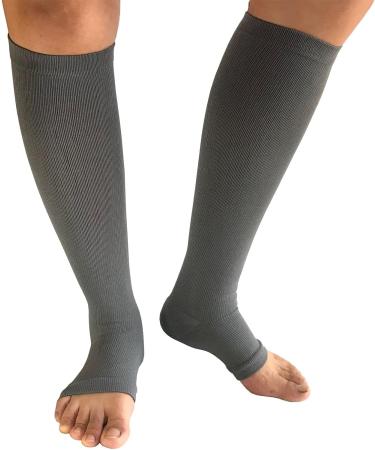 3 Pairs Toeless Open Toe Compression Socks 15-20mmHg for Men & Women - Knee High Support Stockings (White Gray Navy L/XL - Buy Online on GoSupps.com