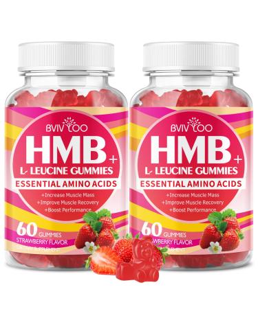 BVIVLOO HMB and L-Leucine Gummies - 3000mg Combined HMB & L-Leucine per Serving. for Muscle Growth Muscle Relief & Fast Recovery. Sugar-Free Strawberry 120 Gummies