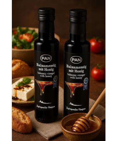  PAN Premium balsamic vinegar with honey - Mild and aromatic - Greek balsamic - 2 x 250 ml - Fine food - Buy Online on GoSupps.com