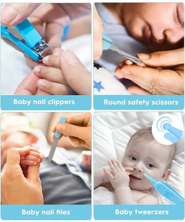 Baby Healthcare & Grooming Kit - Nursery Care Set with Hair Brush, Nail Clipper, Thermometer & More (Blue) - For Newborn Boys & Girls - Buy Online on GoSupps.com