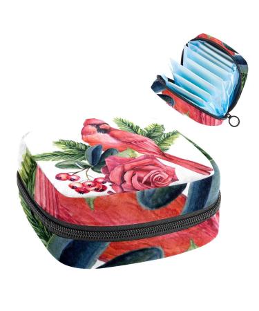 GIAPB Period Bag Sanitary Napkin Storage Bag Period Pouch Travel Makeup Bag Bird Rose Flower Color4463