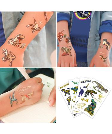 Ooopsiun Glitter Dinosaur Temporary Tattoos for Kids - 70 Gold Styles | Dinosaur Birthday Party Decorations & Favors - Buy Online on GoSupps.com