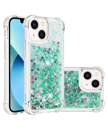 Tivenfezk nadoli glitter drive sand shell for iPhone 15 silicone shockproof mobile phone cover transparent tpu bumper protective cover liquid transparent quicksand case iPhone 15 green