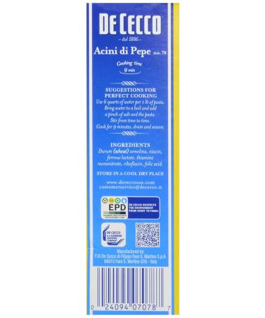 De Cecco Acini De Pepe Pasta 16 oz - Authentic Italian Pasta - 1 lb Pack - Buy Online on GoSupps.com