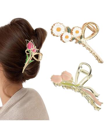 Yonchic 3-Piece Flower Metal Hair Clips - Multicolor Tulip & Daisy Hair Claw Set for Thin/Medium Thick Hair - Strong Hold Barrettes for Women - Non-Slip Hair Clamps & Cute Accessories - Buy Online on GoSupps.com